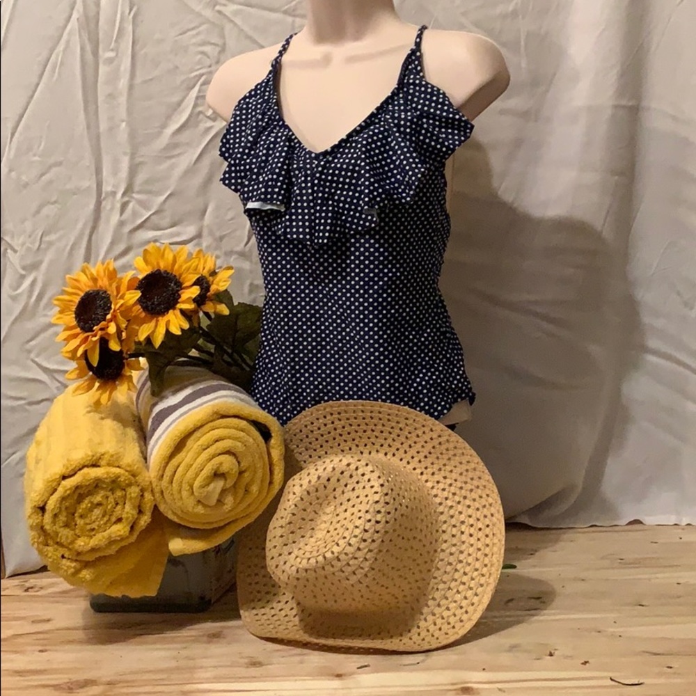 Blue and white polka dots swimsuit